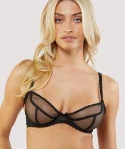Deja Day Grace Black Supportive Plunge Net Bra