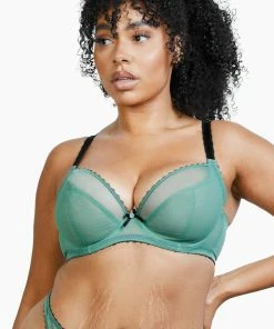 Deja Day Grace Green Moss And Black Supportive Plunge Net Bra Outlet