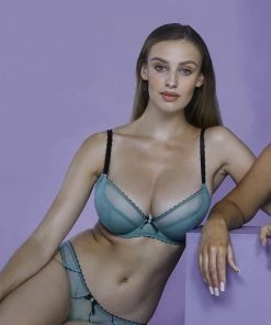 Deja Day Grace Green Moss And Black Supportive Plunge Net Bra Outlet