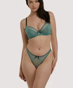 Deja Day Grace Green Moss And Black Supportive Plunge Net Bra Outlet