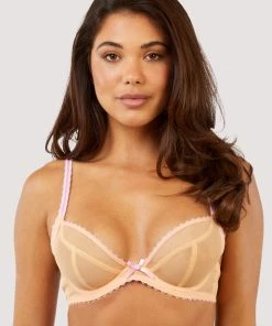 Deja Day Grace Orange Supportive Plunge Net Bra Bras