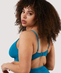 Deja Day Second Skin Teal Recycled Crop Top Bra Non Wired Bras