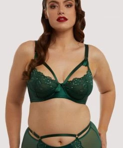 Dita Von Teese Lingerie Madame X Plunge Bottle Green Curve Bra Balconette Bras