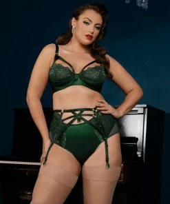 Dita Von Teese Lingerie Madame X Plunge Bottle Green Curve Suspender Belt