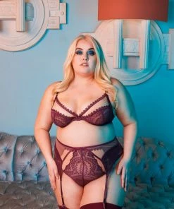 Felicity Hayward X PP Astrid Merlot Lace And Trim Cut Out Suspender