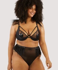 Felicity Hayward X PP Electra Black Mesh And Satin Feather Bra