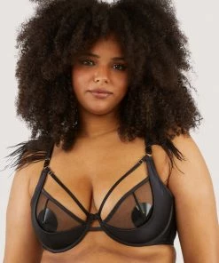 Felicity Hayward X PP Electra Black Mesh And Satin Feather Bra