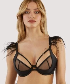 Felicity Hayward X PP Electra Black Mesh And Satin Feather Bra