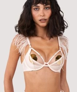 Felicity Hayward X PP Phoenix Blush Mesh And Satin Feather Bra Open Cup Bras