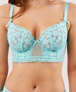 Felicity Hayward X PP Vega Aqua Lace And Frill Longline Bra DD+ Bras