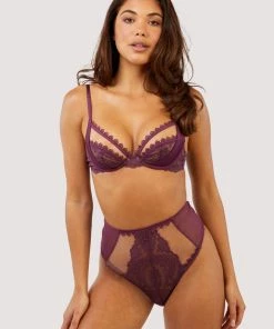Felicity Hayward X PP Luxe Bras Astrid Merlot Lace And Trim High Waisted Brief