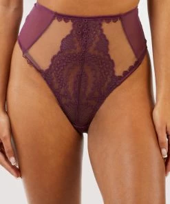 Felicity Hayward X PP Luxe Bras Astrid Merlot Lace And Trim High Waisted Brief