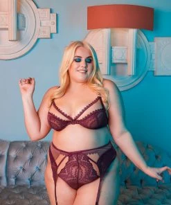 Felicity Hayward X PP Luxe Bras Astrid Merlot Lace And Trim High Waisted Brief
