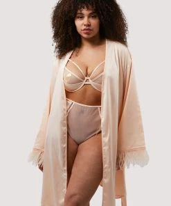 Felicity Hayward X PP Nightwear Cassiopeia Blush Pink Satin And Feather Kimono