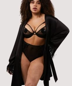 Felicity Hayward X PP Nightwear Sirus Black Satin And Feather Kimono