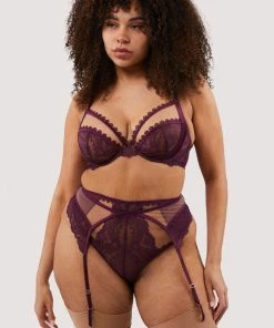 Felicity Hayward X PP Astrid Merlot Lace And Trim Cut Out Suspender