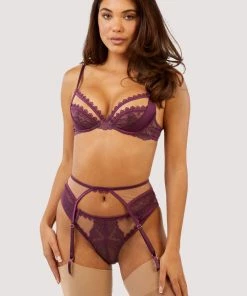 Felicity Hayward X PP Astrid Merlot Lace And Trim Cut Out Suspender