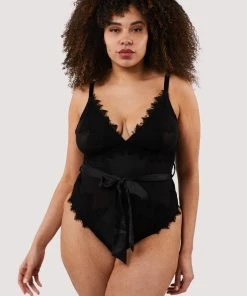 FFFB X Playful Promises Bodies Athena Black Lace And Mesh Bow Body