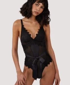 FFFB X Playful Promises Bodies Athena Black Lace And Mesh Bow Body