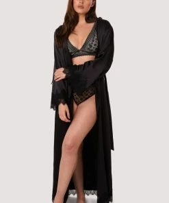 FFFB X Playful Promises Enyo Black Applique Lace & Satin Robe