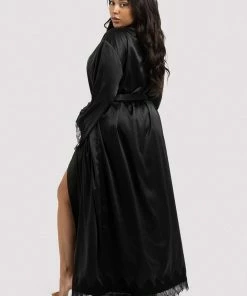 FFFB X Playful Promises Enyo Black Applique Lace & Satin Robe