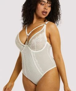 Playful Promises Curve Exclusive White Leslie Bodysuit Bodies