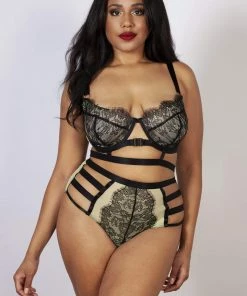 Playful Promises Curve Exclusive Outlet Devon Black/Lime Lace Strappy Bra B - H