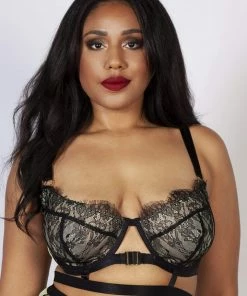 Playful Promises Curve Exclusive Outlet Devon Black/Lime Lace Strappy Bra B - H