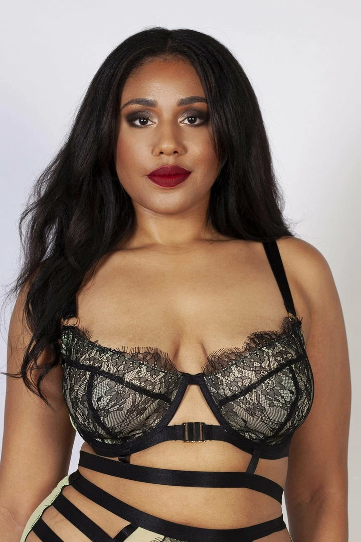 Playful Promises Curve Exclusive Outlet Devon Black/Lime Lace Strappy Bra B - H 3 Playful Promises Curve Exclusive Outlet Devon Black/Lime Lace Strappy Bra B - H