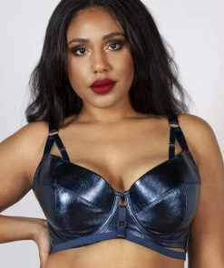 Playful Promises Curve Exclusive Kayla Metallic Leatherette Bra Midnight Blue B - H Outlet