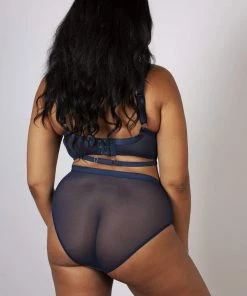 Playful Promises Curve Exclusive Kayla Metallic Leatherette Bra Midnight Blue B - H Outlet