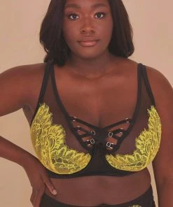 Playful Promises Curve Exclusive Kylie Black/Lime Lace Up High Apex Bra Outlet