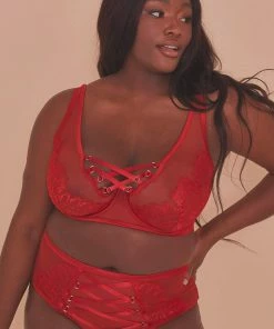 Playful Promises Curve Exclusive Outlet Kylie Red Lace Up High Apex Bra