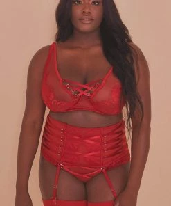 Playful Promises Curve Exclusive Outlet Kylie Red Lace Up High Apex Bra