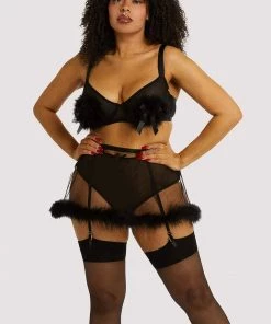 Playful Promises Curve Exclusive Marina Black Feather Bra Outlet