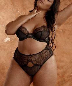 Playful Promises Curve Exclusive Outlet Khloe Black Floral Highwaist Brief