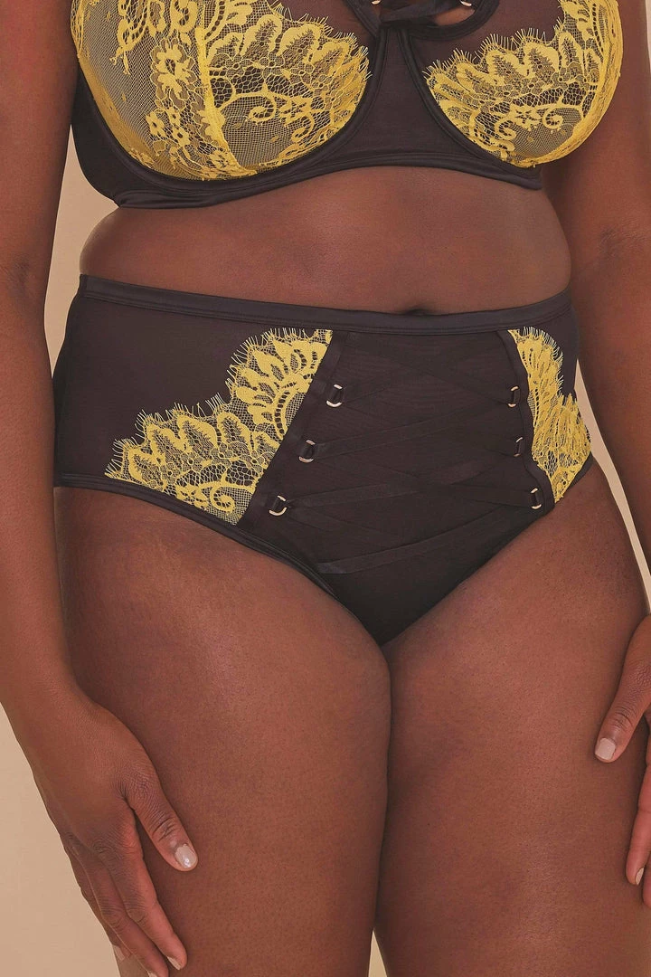 Playful Promises Curve Exclusive Outlet Kylie Black/Lime Lace Up High Waist Knicker 3 Playful Promises Curve Exclusive Outlet Kylie Black/Lime Lace Up High Waist Knicker