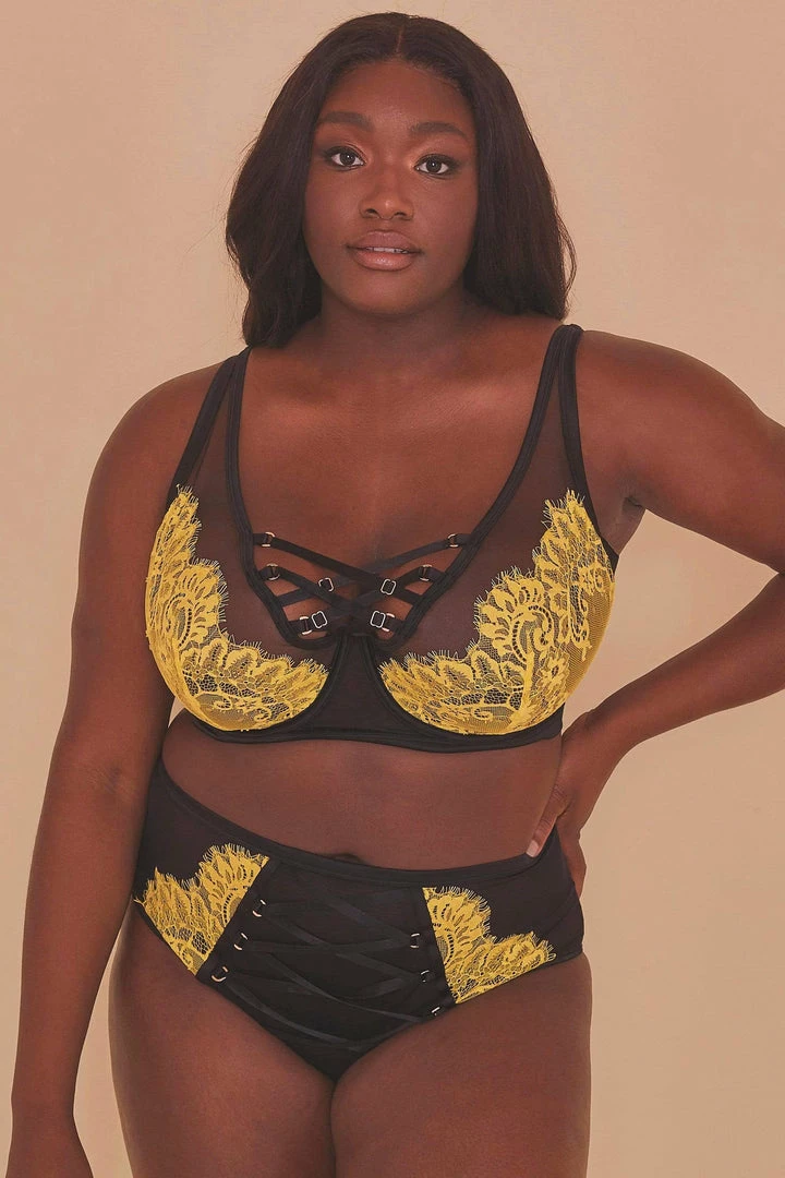 Playful Promises Curve Exclusive Outlet Kylie Black/Lime Lace Up High Waist Knicker 4 Playful Promises Curve Exclusive Outlet Kylie Black/Lime Lace Up High Waist Knicker