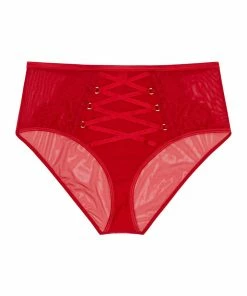 Playful Promises Curve Exclusive Kylie Red Lace Up High Waist Knicker