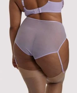 Playful Promises Curve Exclusive Mila Lilac Lace High Waisted Suspender Brief Outlet