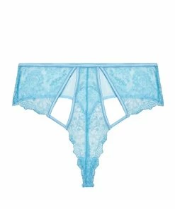Playful Promises Curve Exclusive Outlet Peyton Blue Embroidery High Waist Thong