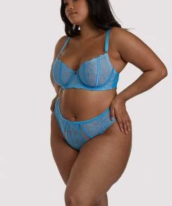 Playful Promises Curve Exclusive Outlet Peyton Blue Embroidery High Waist Thong