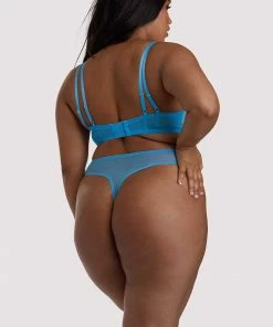 Playful Promises Curve Exclusive Outlet Peyton Blue Embroidery High Waist Thong
