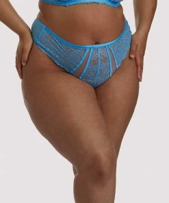 Playful Promises Curve Exclusive Outlet Peyton Blue Embroidery High Waist Thong