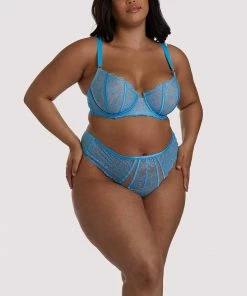 Playful Promises Curve Exclusive Outlet Peyton Blue Embroidery High Waist Thong