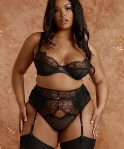 Playful Promises Curve Exclusive Khloe Black Floral Suspender