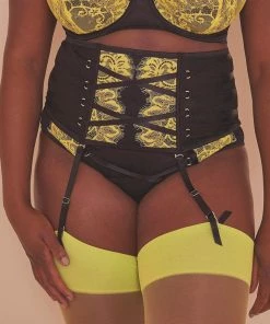 Playful Promises Curve Exclusive Basques & Corsets Kylie Black/Lime Lace Up Waspie