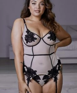 Hustler Basques & Corsets Brooke Black Applique Basque