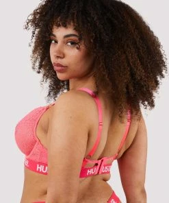 Hustler Branded Hot Pink Lace Bra Bras