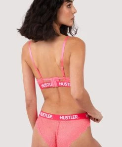 Hustler Branded Hot Pink Lace Bra Bras